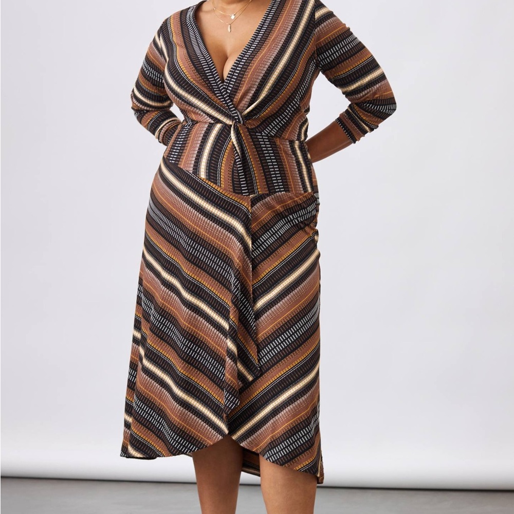 Maeve Striped Wrap Midi Dress